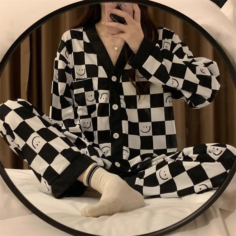春秋季2025新款长袖睡衣女长袖薄款网红ins风开衫休闲家居服套装