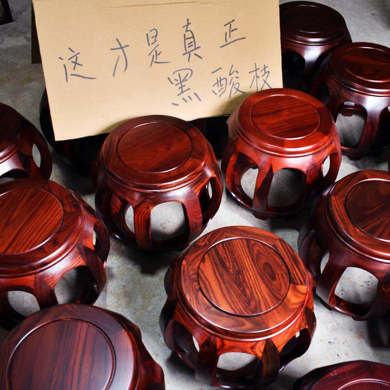 印尼黑酸枝鼓凳红木阔叶黄檀非洲酸枝实木传统中式圆凳茶几古筝凳