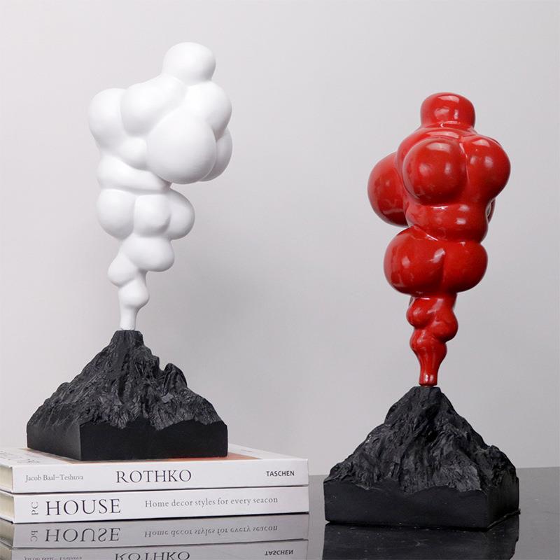 北欧现代样板房创意火山爆发摆件黑白抽象几何摆设软装饰品工艺品