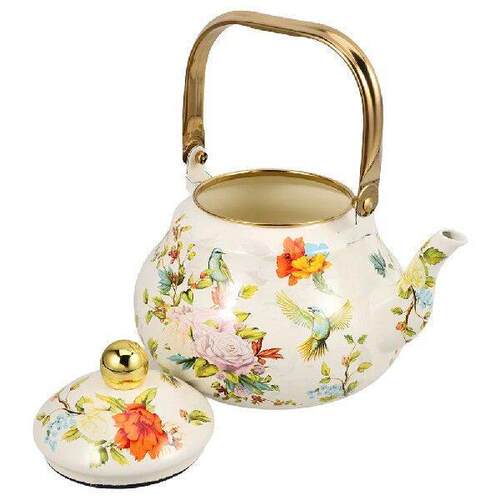 Vintage Tea Kettle Enamel Teapot House Water Boiling Golden