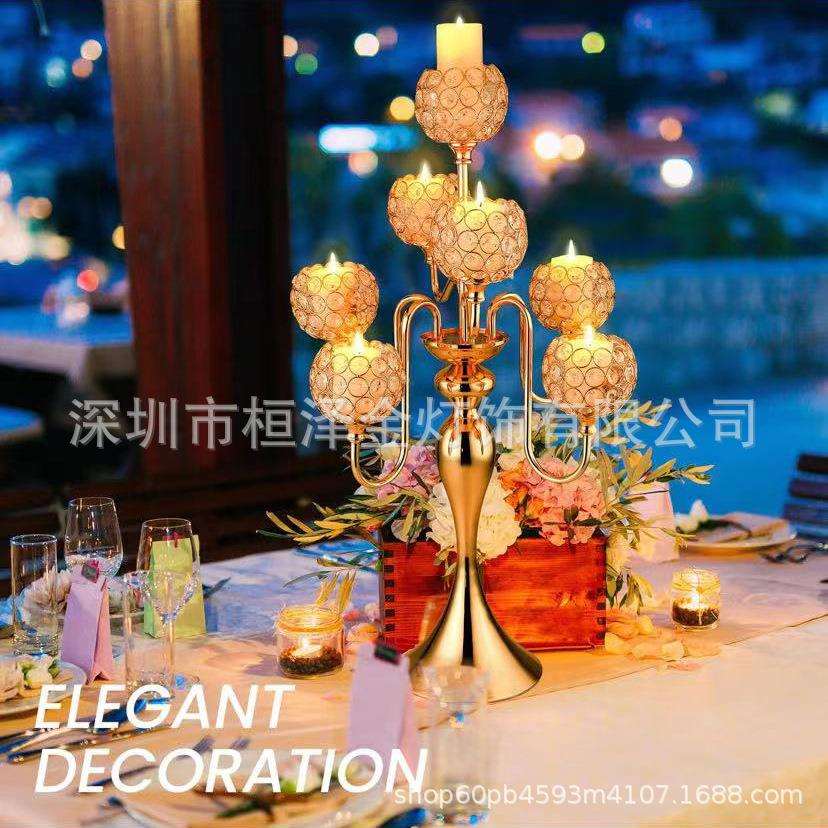 亚马逊款婚庆道具精美7头烛台创意轻奢摆件家居浪漫装饰蜡烛摆件.