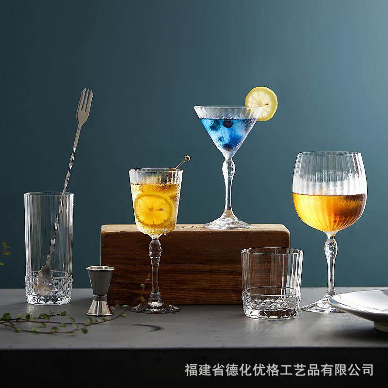 进口竖纹水晶玻璃高脚香槟杯威士忌杯调酒专用杯马提尼鸡尾酒杯子