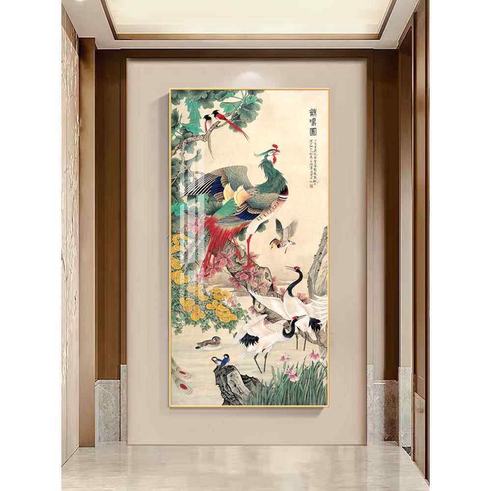新中式百鸟朝凤图玄关装饰画招财寓意好楼梯过道走廊书房茶室挂画