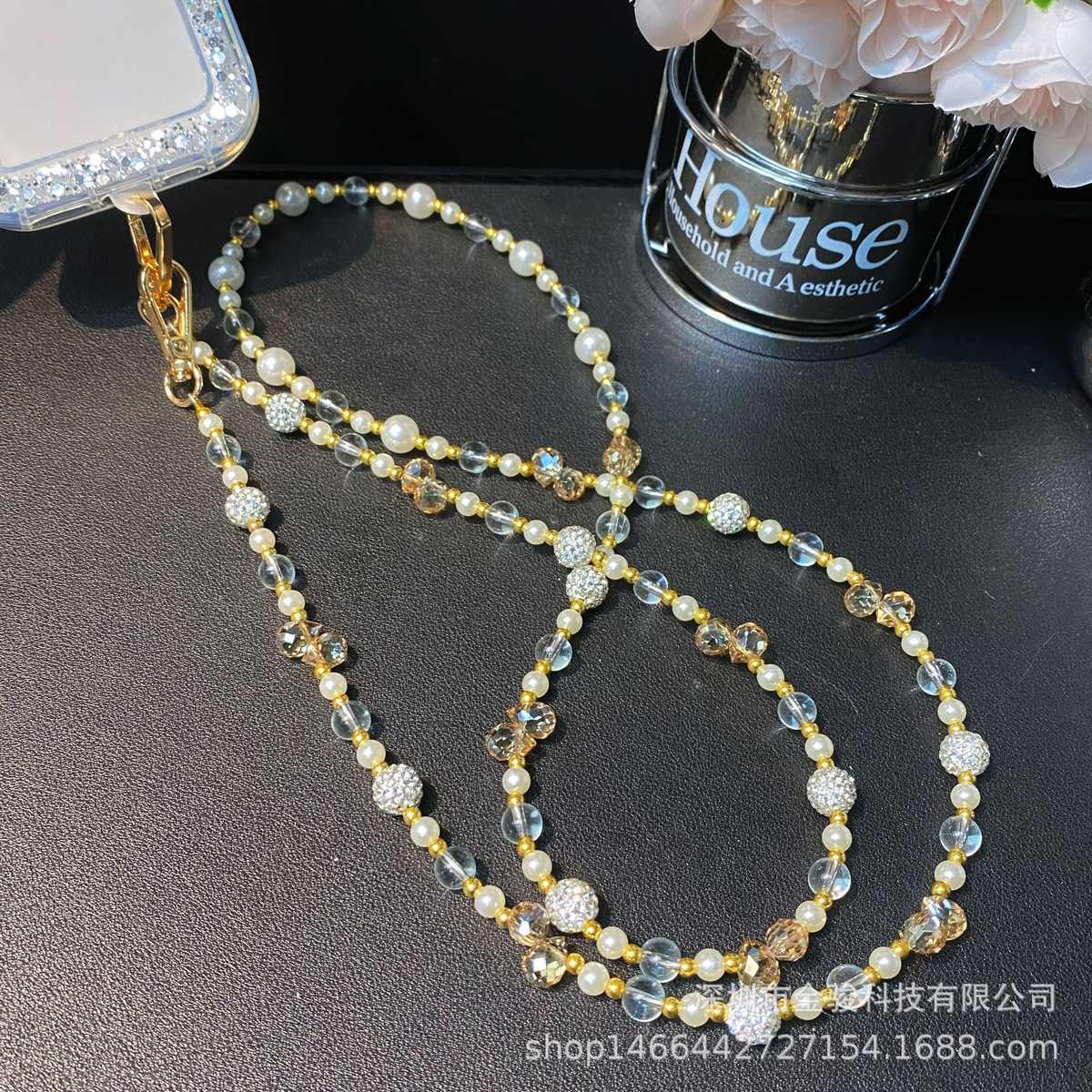 手机挂绳斜挎水晶珠长款手机挂链可背垫片水钻手机链时尚百搭挂饰