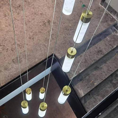 别墅楼梯长吊现代新中式tlof复式楼挑高旋转楼梯765间石全铜云吊