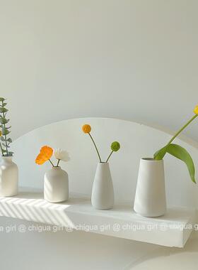 ins风陶瓷花瓶白色北欧轻奢办公桌玄关摆件家居干花高级感小花瓶