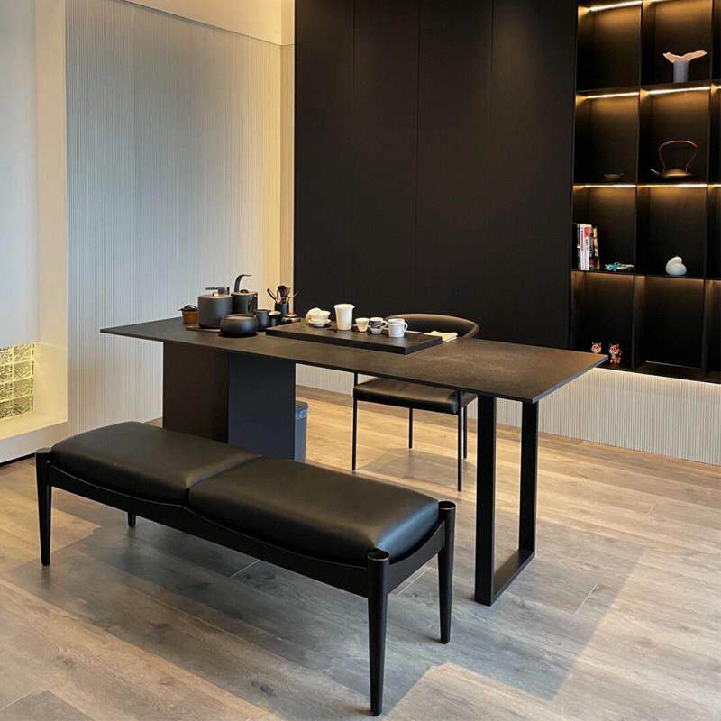 新中式茶桌乌金石现代实木办公室客厅家用泡茶桌石板面功夫茶台