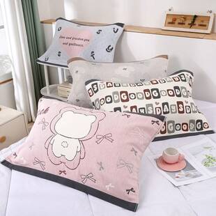 A类纯棉纱布枕巾十层加大加厚柔软透气吸汗全棉防滑防头油一对装