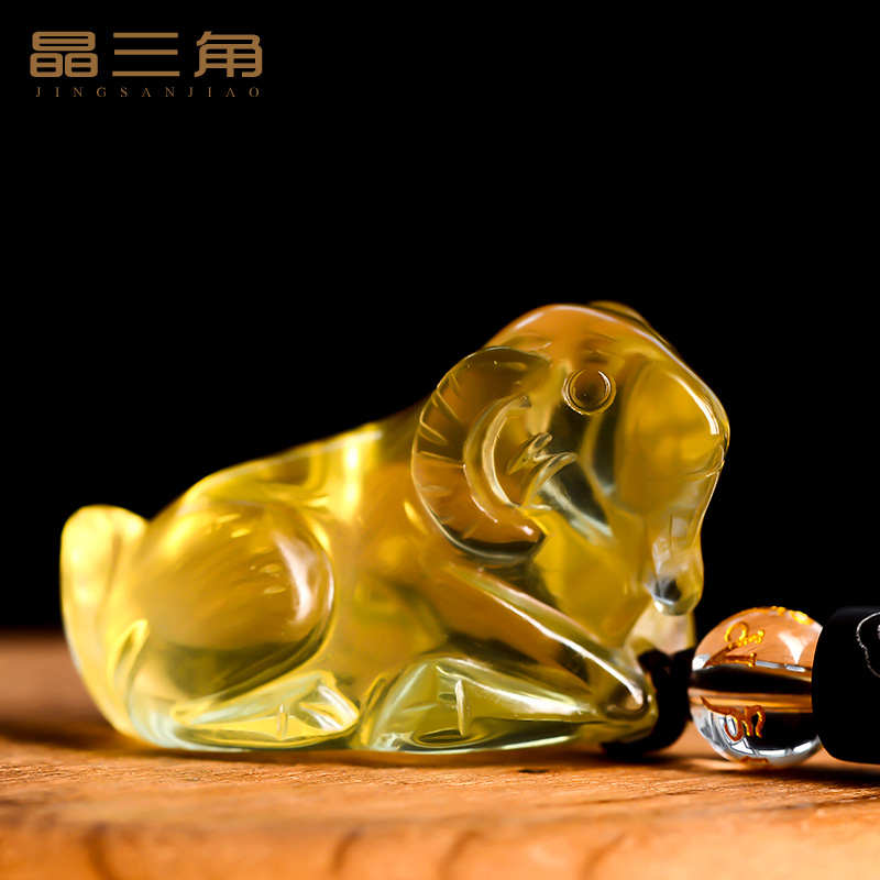 适用于天然黄水晶羊小吊坠男女立体生肖羊项链配饰本命年礼物挂件