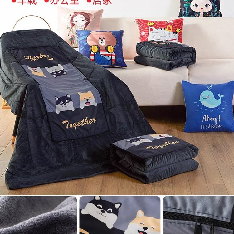 两用车载抱枕被子二合一加绒加厚汽车用午睡毯子珊瑚绒睡觉靠枕头