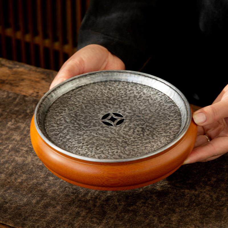 壶承干泡茶盘可蓄水花梨木电木整版整料茶洗建水锡面茶道茶台配件