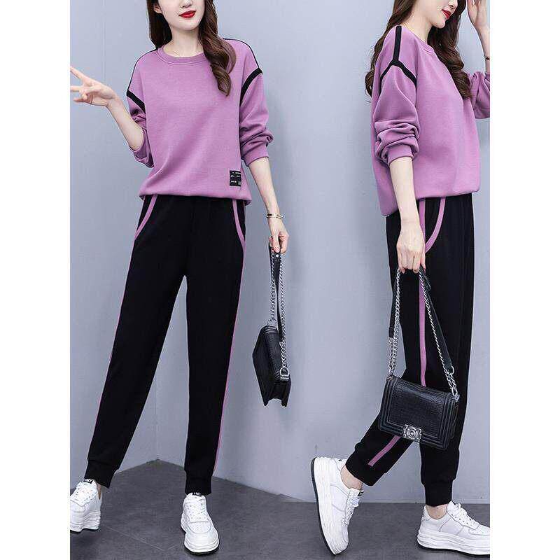 香港运动装套装女2026春秋休闲大码宽松显瘦小个子卫衣休闲裤两件