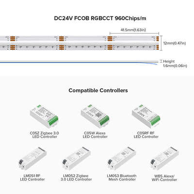 FCOB七彩灯RGBCCT自粘超薄24V灯条RGBCW吊顶背景墙无光斑LED灯带