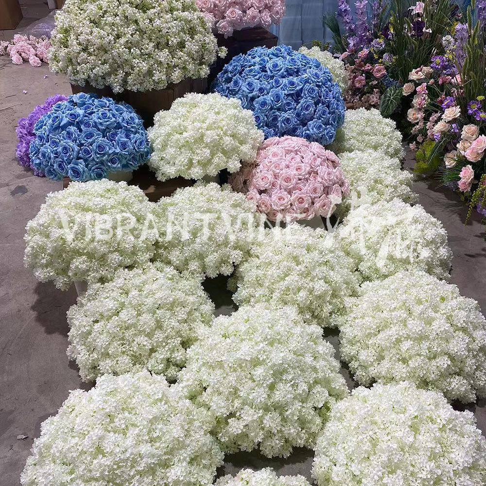 玫瑰球花花绣成品韩式婚礼圆形真花酒店舞台布置仿球球花艺场景布