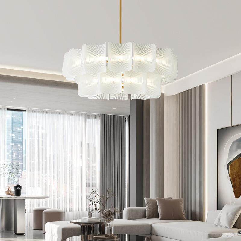 客厅简约设计时尚卧室全光谱LED灯大气全铜法式奶油玻璃瓦片吊灯