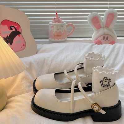 白色法式厚底玛丽珍小皮鞋女2025秋季新款复古英伦风配裙子jk单鞋