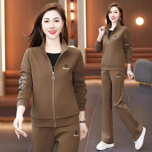 轻年妈春套87594302装运动装新款韩版翻领外妈套中老年女士休闲三