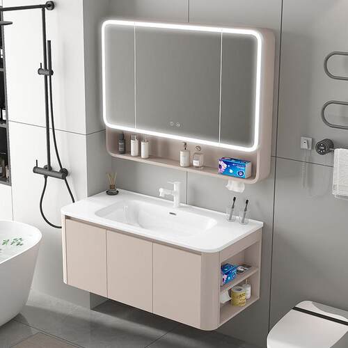 加厚蜂窝铝浴室柜圆角带边柜收纳浴室柜组合太空铝洗手盆柜陶瓷盆