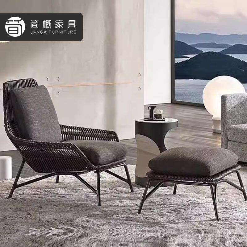 户外别墅庭院沙发椅花园躺椅脚踏茶几组合露台桌椅阳台休闲藤椅