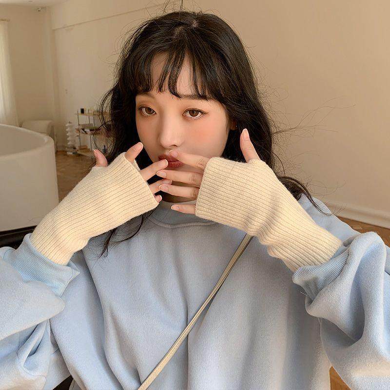手套秋冬款保暖半指毛线针织手套时尚百搭键盘网红男女通用护腕潮