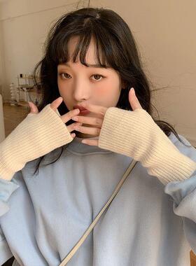 手套秋冬款保暖半指毛线针织手套时尚百搭键盘网红男女通用护腕潮