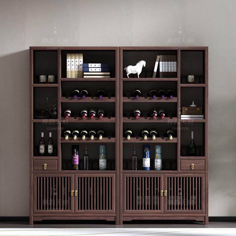 新中式家具实木酒架红酒柜榆木博古酒庄酒窖带灯展示架隔断柜