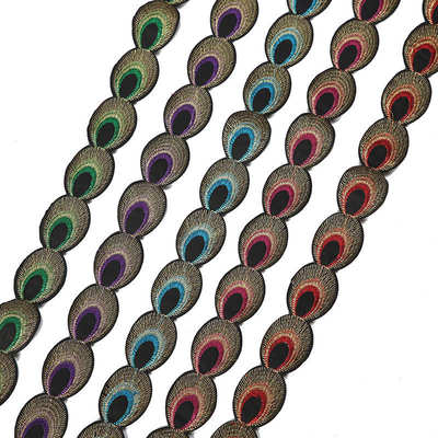 新款傣族风孔雀眼民族花边DIY手工刺绣背胶布贴花边织带服装辅料