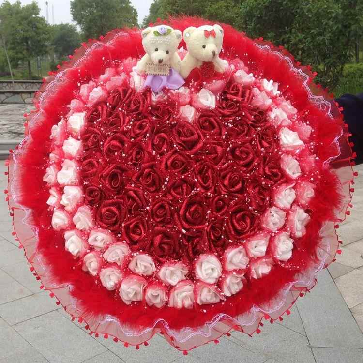 新款直销直供99朵金粉花情人节圣诞节礼物仿真花婚庆用品女生生日