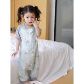 婴儿睡袋夏季 分腿睡袋婴儿空调房防踢被 薄双层竹棉纱布儿童短袖