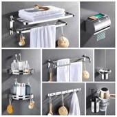 不锈钢毛巾架浴室置物架卫生间套装 收纳架挂钩挂件厕所全配套