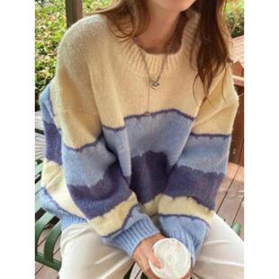 H 94031 Color block stripe sweater 撞色条纹针织衫跨境速
