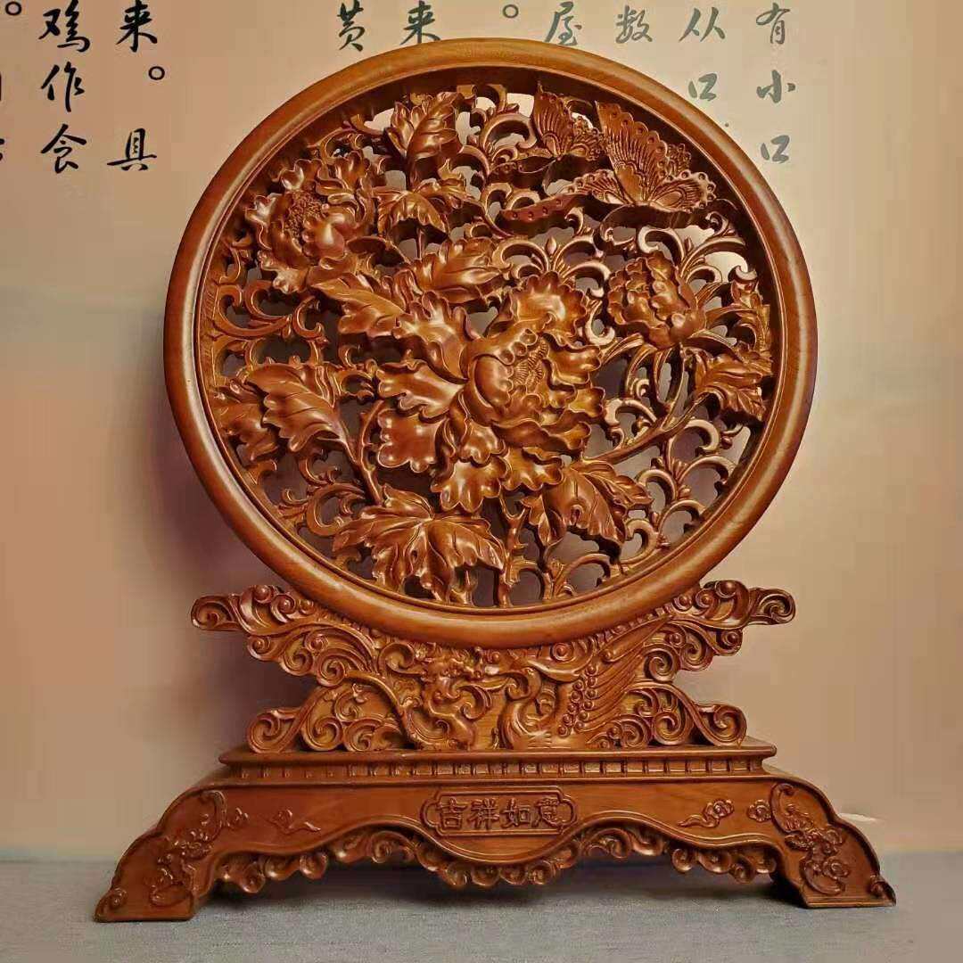 福到家桃木摆件福盘三阳开泰麒麟貔貅大象牡丹花泰山五岳独尊寿桃