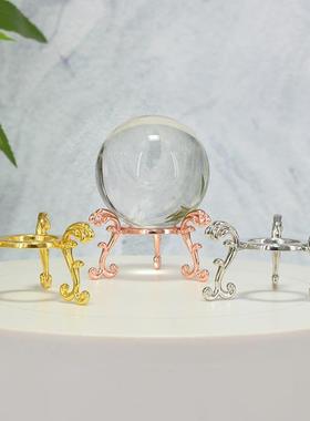 厂家直销水晶球金属底座现代祥云顶摆件客厅展示三角支架石头底托