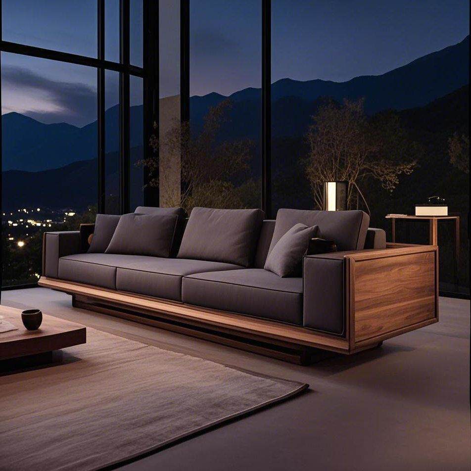 2025新中式高端设计款北美黑胡桃木客厅现代简约轻奢真皮直排沙发