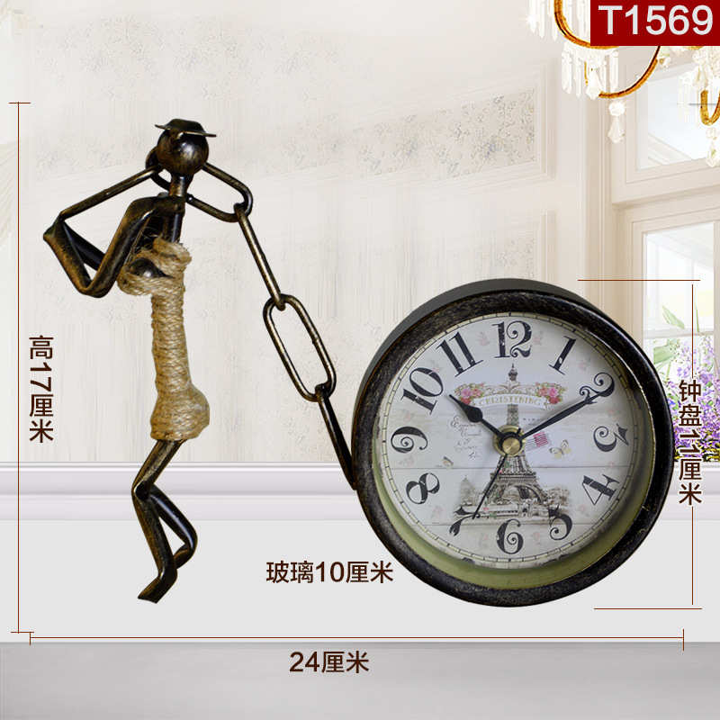 欧式仿古静音铁艺座钟客厅创意时尚个性时钟文艺复古装饰钟表
