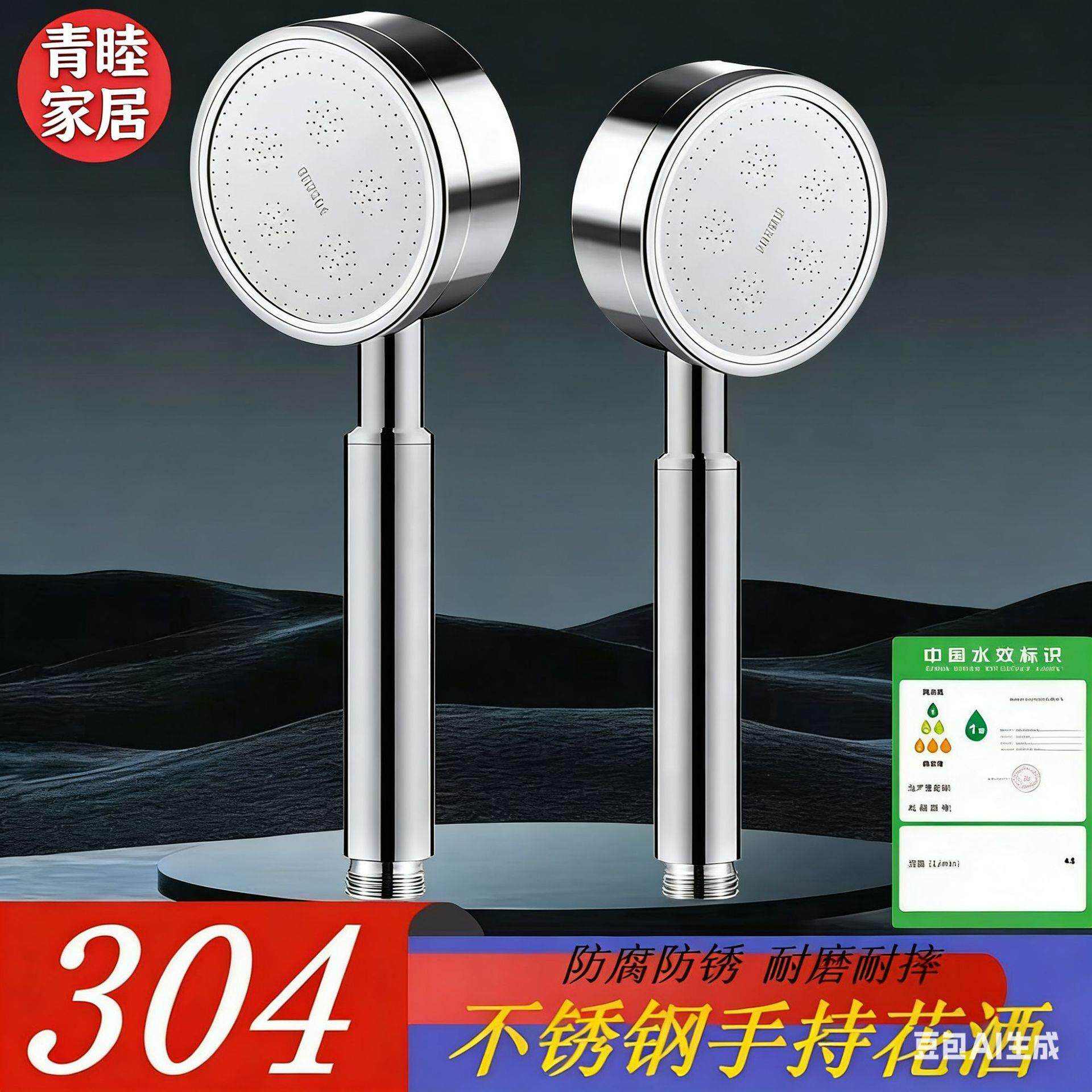 304不锈钢双涡轮增压花洒喷头超强加压大出水量浴室淋浴浴霸防摔