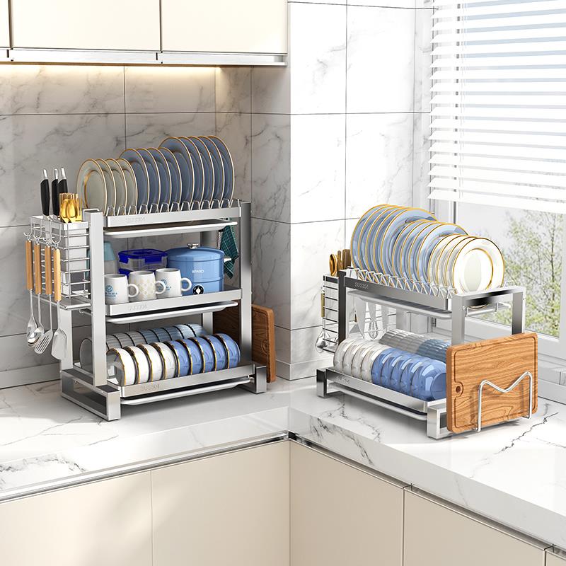 04不锈钢厨房置架碗碟碗物盘盒沥水架多3功能放碗架碗筷TThuhwrw