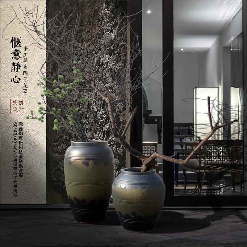 落地陶瓷大花瓶粗陶客厅酒店大堂复古插花器家居软装饰品中式摆件