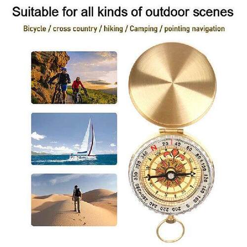 Camping Hiking Pocket Brass Golden Compass Portable Compass