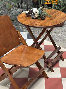 复古做旧实木拍摄外摆便携简约折叠桌阳台露营桌咖啡桌甜品小