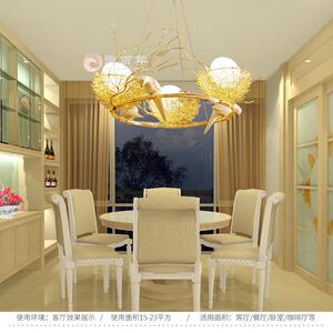 厂家直销树脂小鸟吊灯北欧鸟巢吊灯酒店大厅灯铝线藤艺灯可定 制