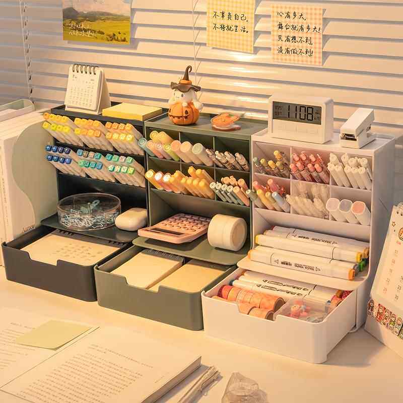 斜插式笔筒收纳盒学生儿童女孩男孩大容量办公室桌面轻奢风笔桶文
