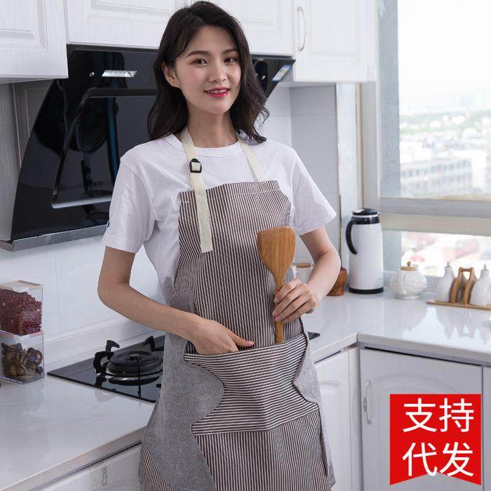 可擦手围裙亚麻围裙系带无袖围裙家居大口袋擦手巾防水围裙