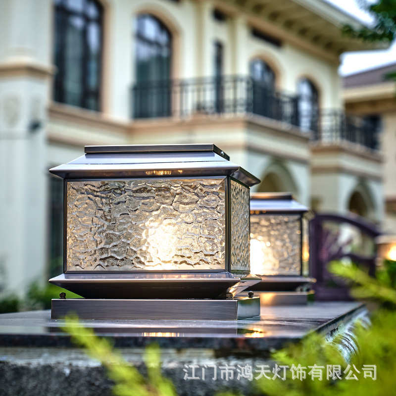柱子围墙防水欧式全花园灯太阳能灯别墅柱铜接电门柱庭院户外头灯