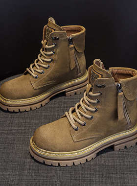 2025年磨砂皮真皮马丁靴女复古机车欧美短筒工装靴英伦风百搭女靴