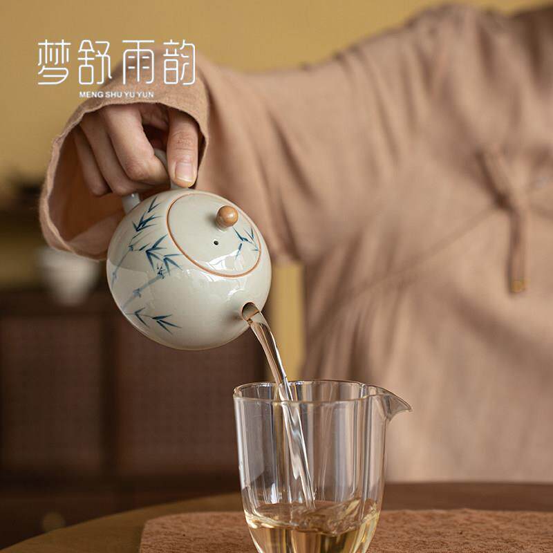 草木灰手绘竹子西施壶家用手工陶瓷小茶壶单人功夫茶具泡茶壶单壶
