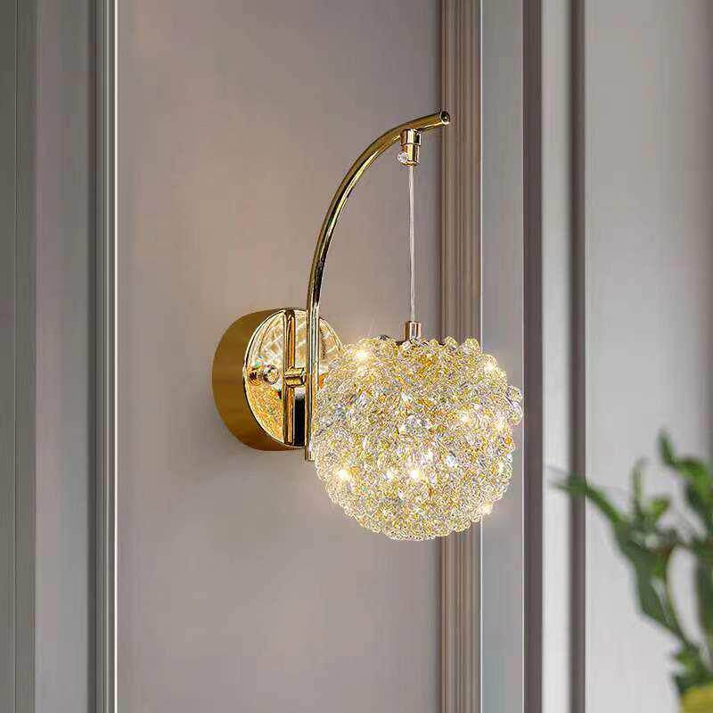 欧式客厅金色北欧灯网红壁灯奢华现代水晶个性灯简约卧室牀头壁灯