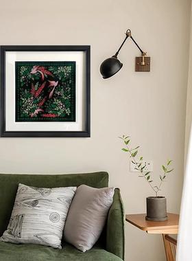 复古中式玄关22424绿色花鸟室装饰画中摆古风正方形花瓷卧床青头