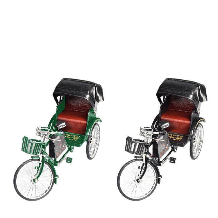 仿真复古黄包车模型摆件人力三轮自行车创意怀旧老上海合金具车