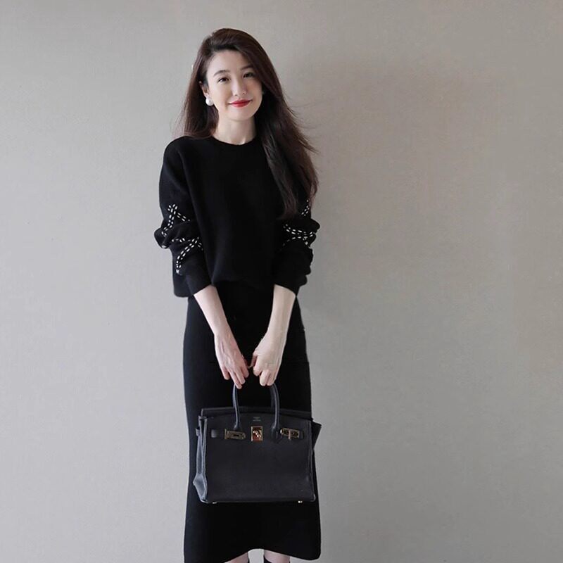 欧洲站秋季2024新款女装名媛裙子高级感毛衣套装半身裙针织两件套